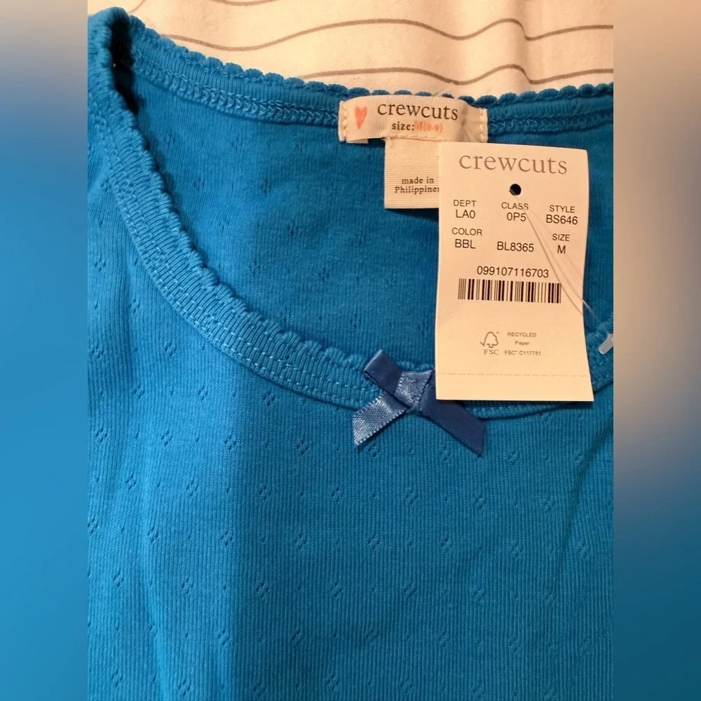Crewcuts Girls' Puff-Sleeve Long Sleeve Pointelle Tee Barcelona Blue sizeM (8-9)